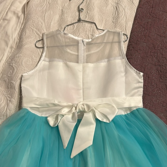 Aqua, white & silver girls party dress - Picture 2 of 4
